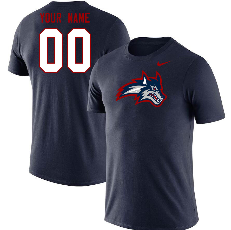 Custom Stony Brook Seawolves Name And Number T-Shirts-Navy